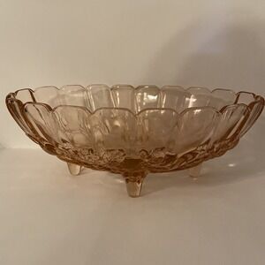 Vintage Pink/Peach Glass Harvest Grape Design Footed Oval Fruit Bowl 12" x 8.5"